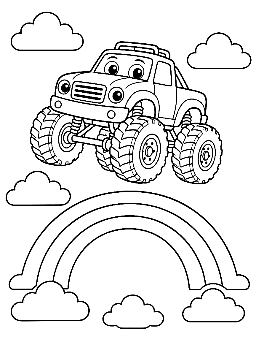 Rainbow Truck Jump coloring page