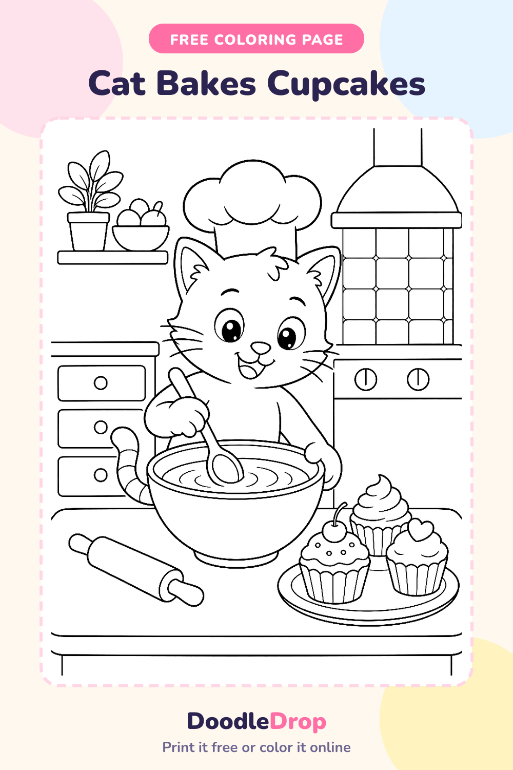 Cat Bakes Cupcakes coloring page Pinterest pin