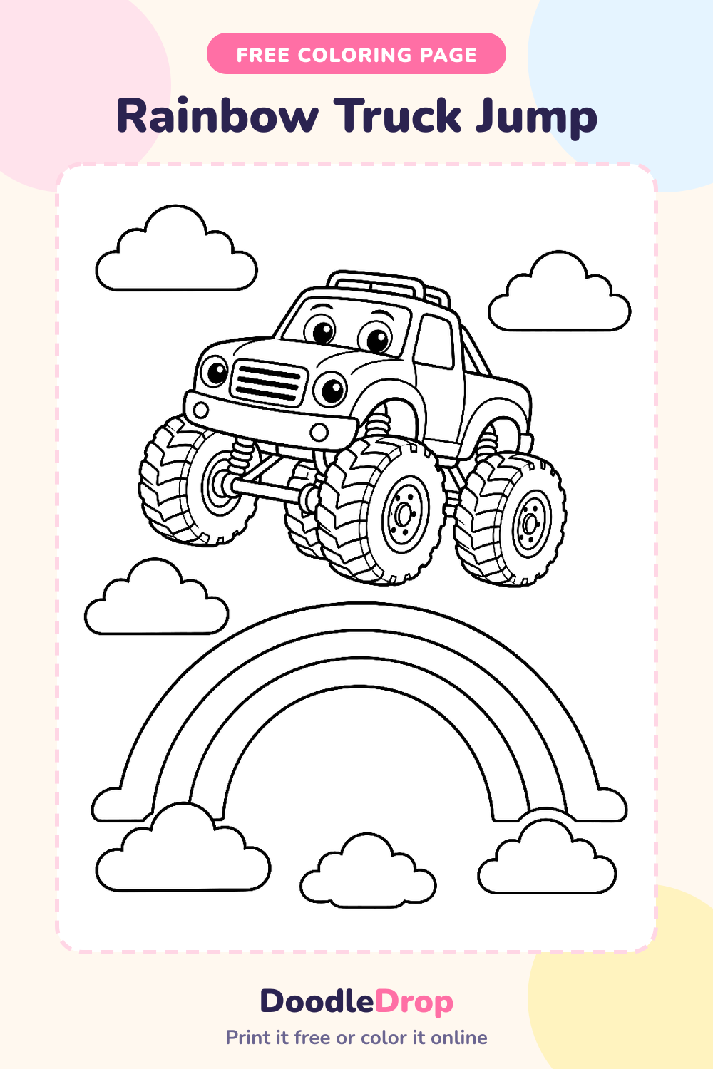 Rainbow Truck Jump coloring page Pinterest pin
